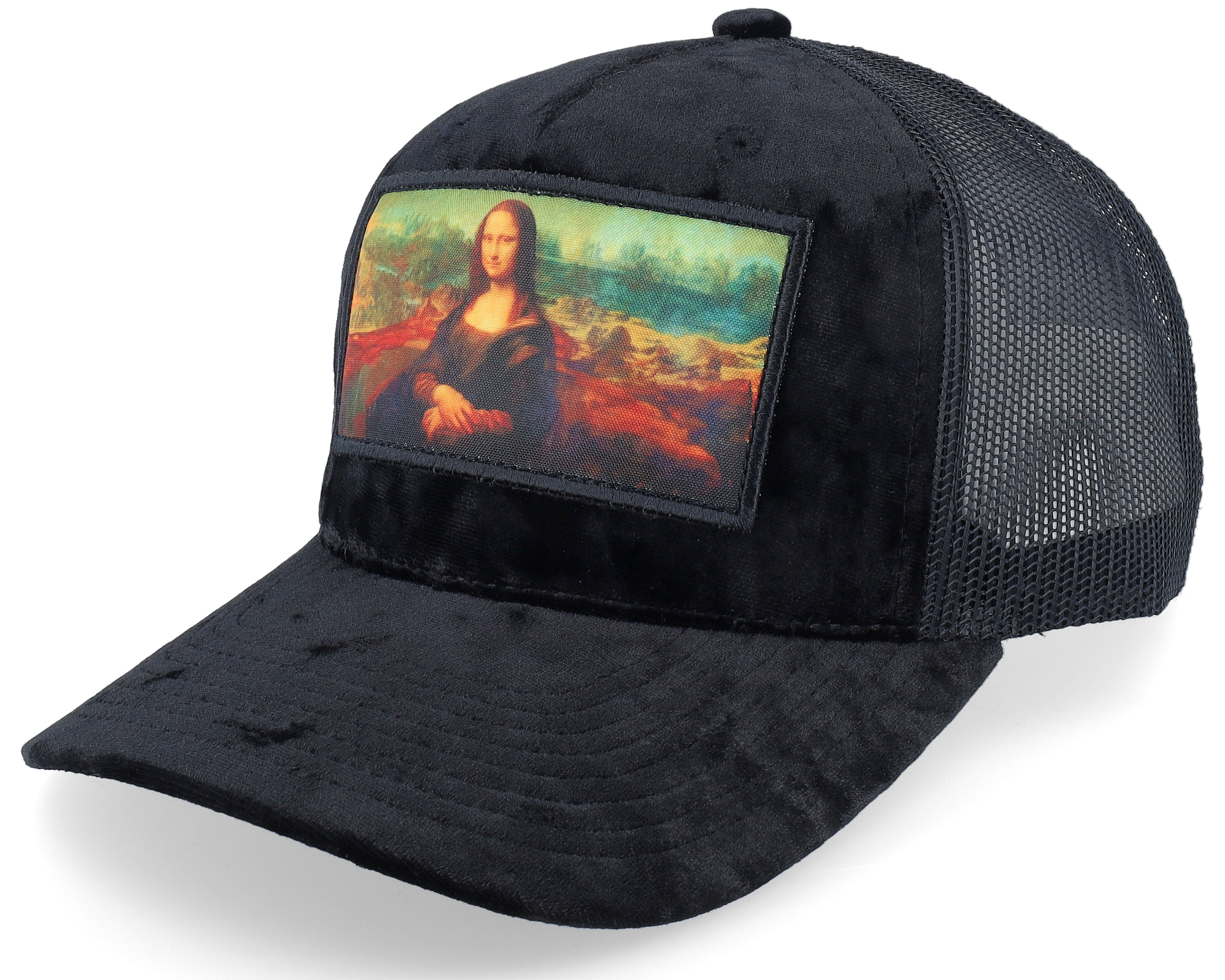 Mona Lisa Velvet Black Black A Frame Trucker Public Domain Keps