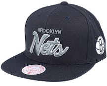 Brooklyn Nets Foundation Script Black Snapback - Mitchell & Ness