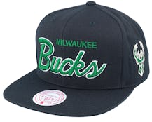 Milwaukee Bucks Foundation Script Black/Green Snapback - Mitchell & Ness