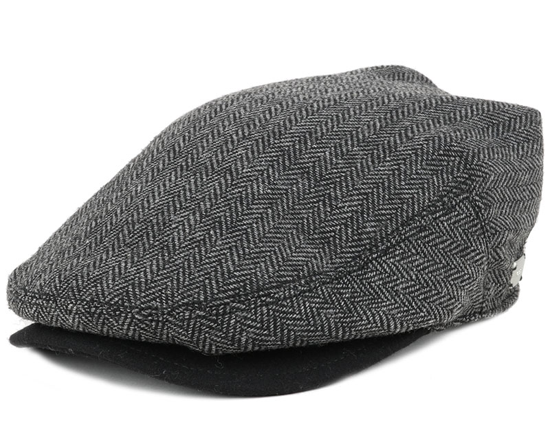 Warren Black Herringbone Flat Cap