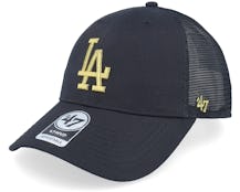 Los Angeles Dodgers Branson Metallic Mvp Black/Gold Trucker - 47 Brand