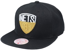 Brooklyn Nets Gold Dip Down Black Snapback - Mitchell & Ness