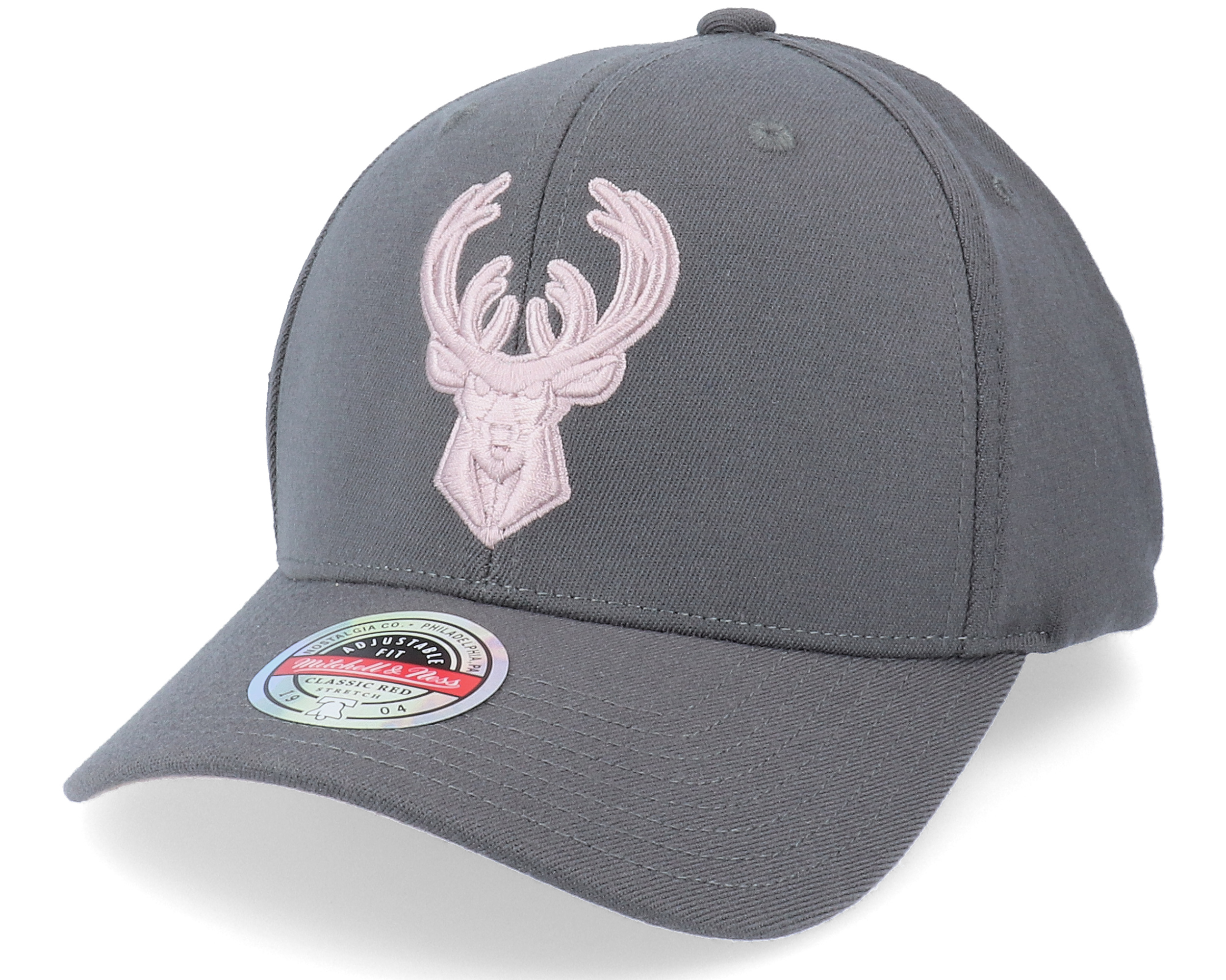 Milwaukee Bucks Pink Cast Charcoal Grey Adjustable Mitchell & Ness