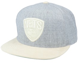 Brooklyn Nets Heather Suede Heather Grey Snapback - Mitchell & Ness