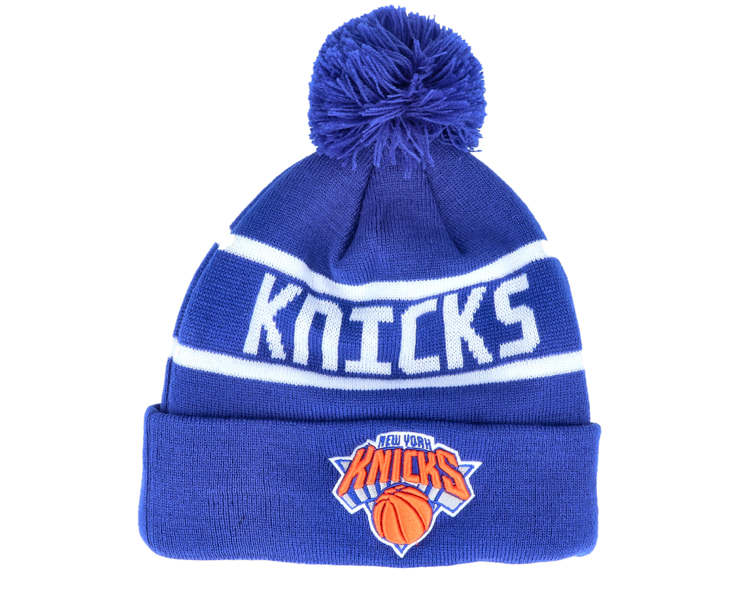 ik luister naar muziek Obsessie Leidinggevende New York Knicks Team Jake Bobble Cuff Blue Pom - New Era muts | Hatstore.nl