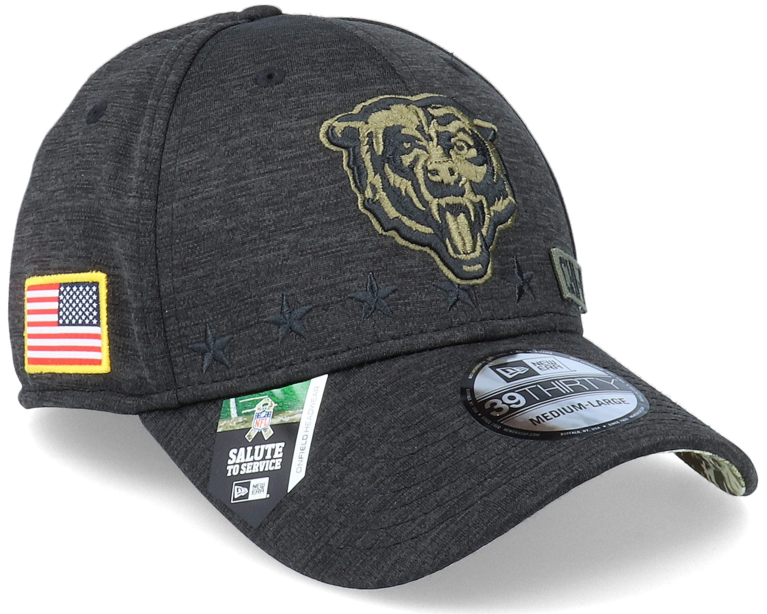 Chicago Bears Salute To Service 39Thirty NFL 20 Heather Black Flexfit