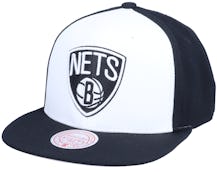 Brooklyn Nets Front Post White/Black Snapback - Mitchell & Ness