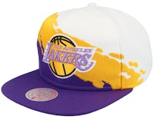 Los Angeles Lakers Paintbrush White/Purple Snapback - Mitchell & Ness