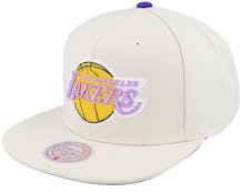 Los Angeles Lakers Off Cream White Snapback - Mitchell & Ness