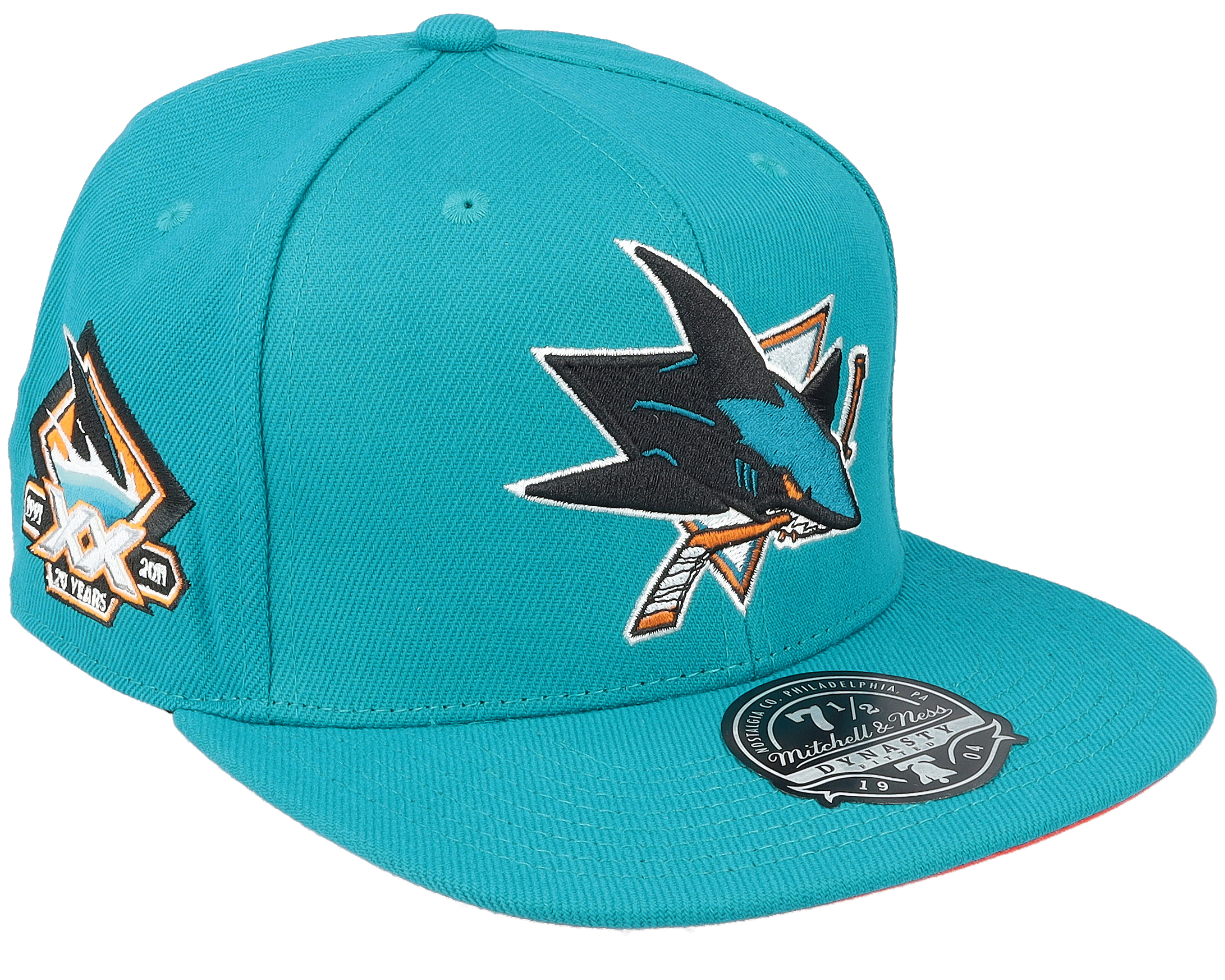 San Jose Sharks Vintage Off White/Teal Snapback - Mitchell & Ness