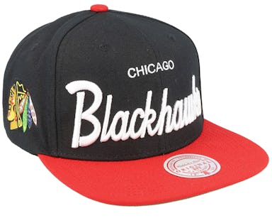 Chicago Blackhawks Mitchell & Ness Vintage Script Snapback Hat - Black/Red