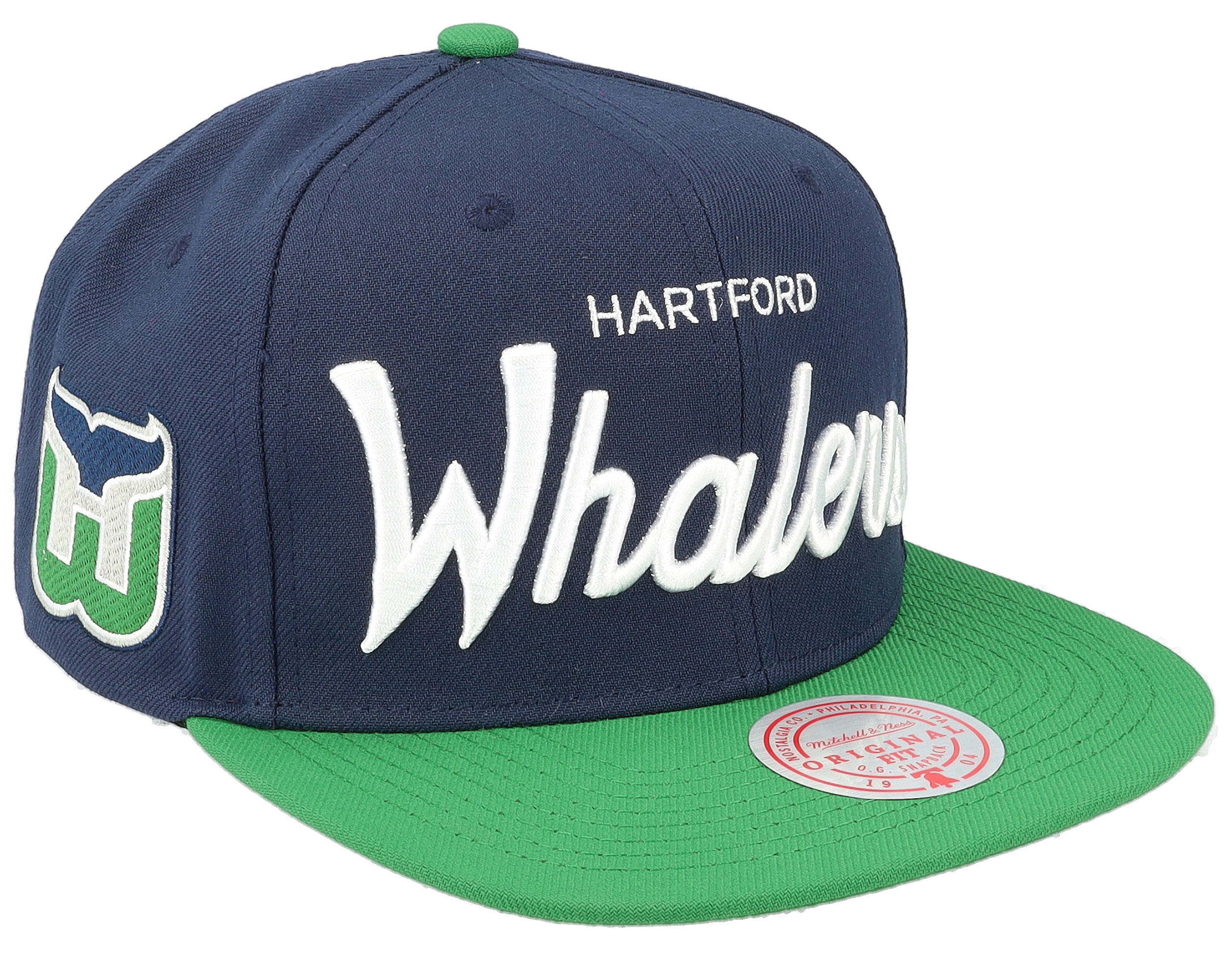 Men's Hartford Whalers Mitchell & Ness Navy/Green Vintage Script Snapback  Hat