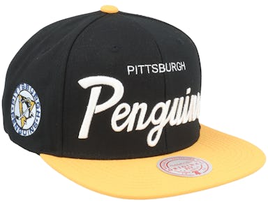 Mitchell & Ness - NHL Black snapback Cap - Pittsburgh Penguins Vintage Script Black/Yellow Snapback @ Hatstore