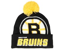 Boston Bruins Punch Out Knit Black Pom - Mitchell & Ness