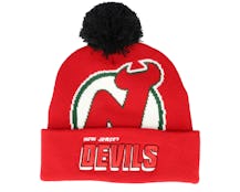 New Jersey Devils Punch Out Knit Red Pom - Mitchell & Ness