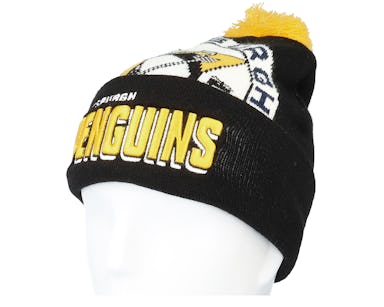 Pittsburgh Penguins Punch Out Knit Black Pom - Mitchell & Ness