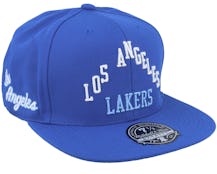 Los Angeles Lakers Logo History Fitted Hwc Blue Fitted - Mitchell & Ness