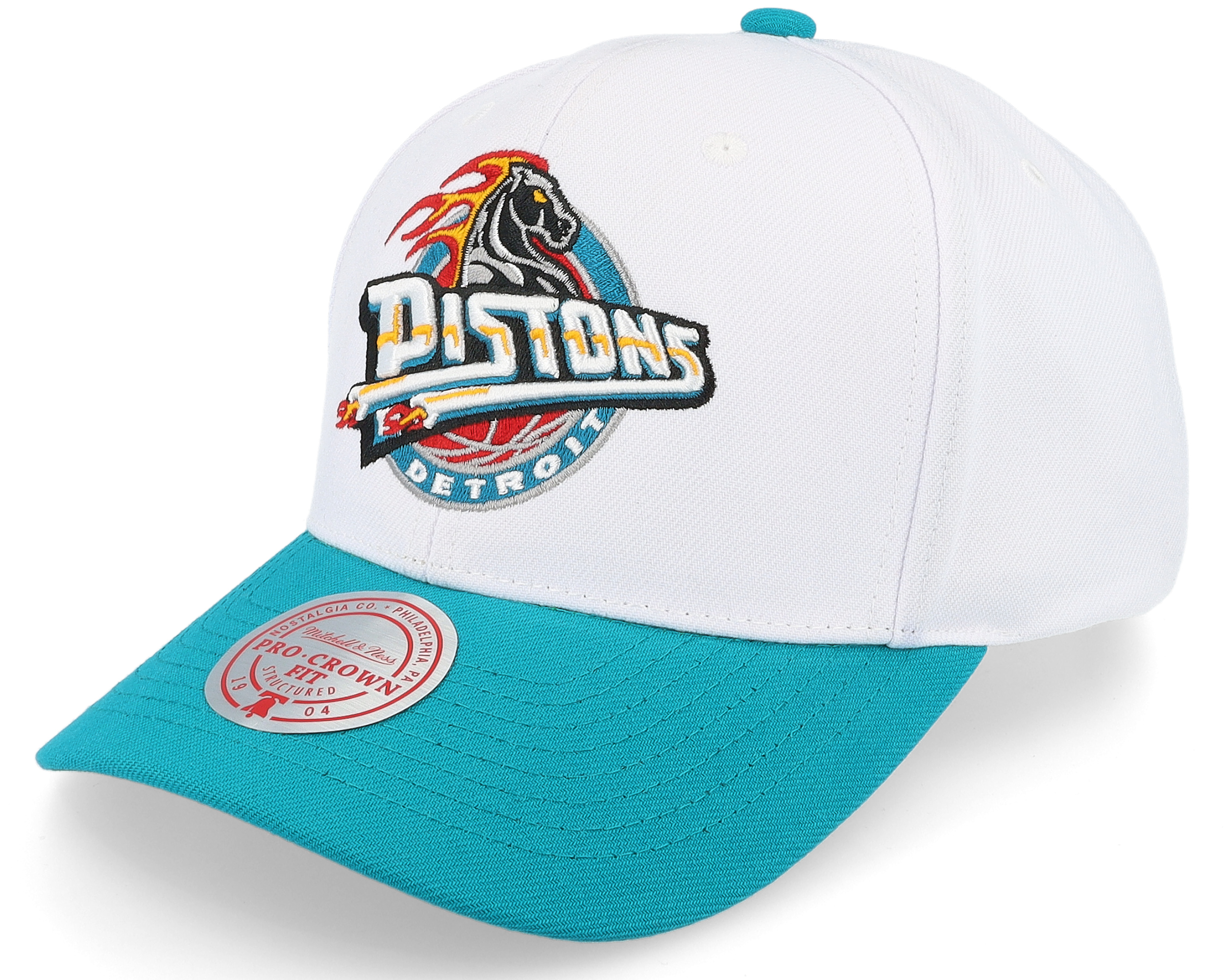 Mitchell & Ness - NBA White adjustable Cap - Detroit Pistons Team 2 Tone 2.0 Pro White/Teal Adjustable @ Hatstore