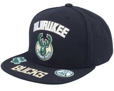 Mitchell & Ness Milwaukee Bucks Front Loaded Black Adjustable Snapback  Hat Cap