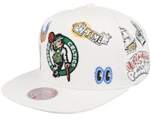 Boston Celtics Hand Drawn White Snapback - Mitchell & Ness