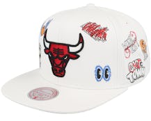 Chicago Bulls Hand Drawn White Snapback - Mitchell & Ness