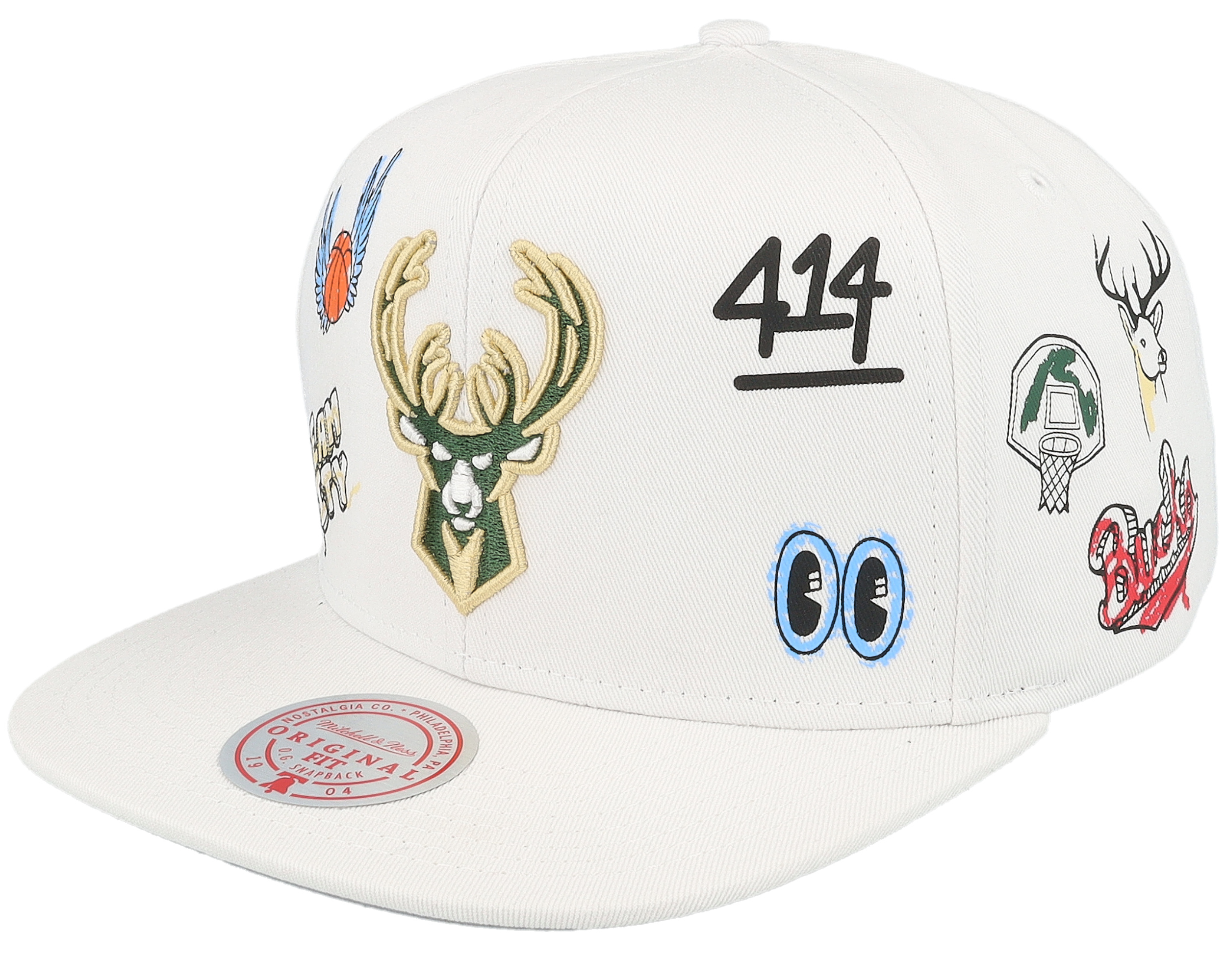 Mitchell & Ness Philadelphia 76ers White Hand Drawn Snapback Hat, MITCHELL  & NESS HATS, CAPS