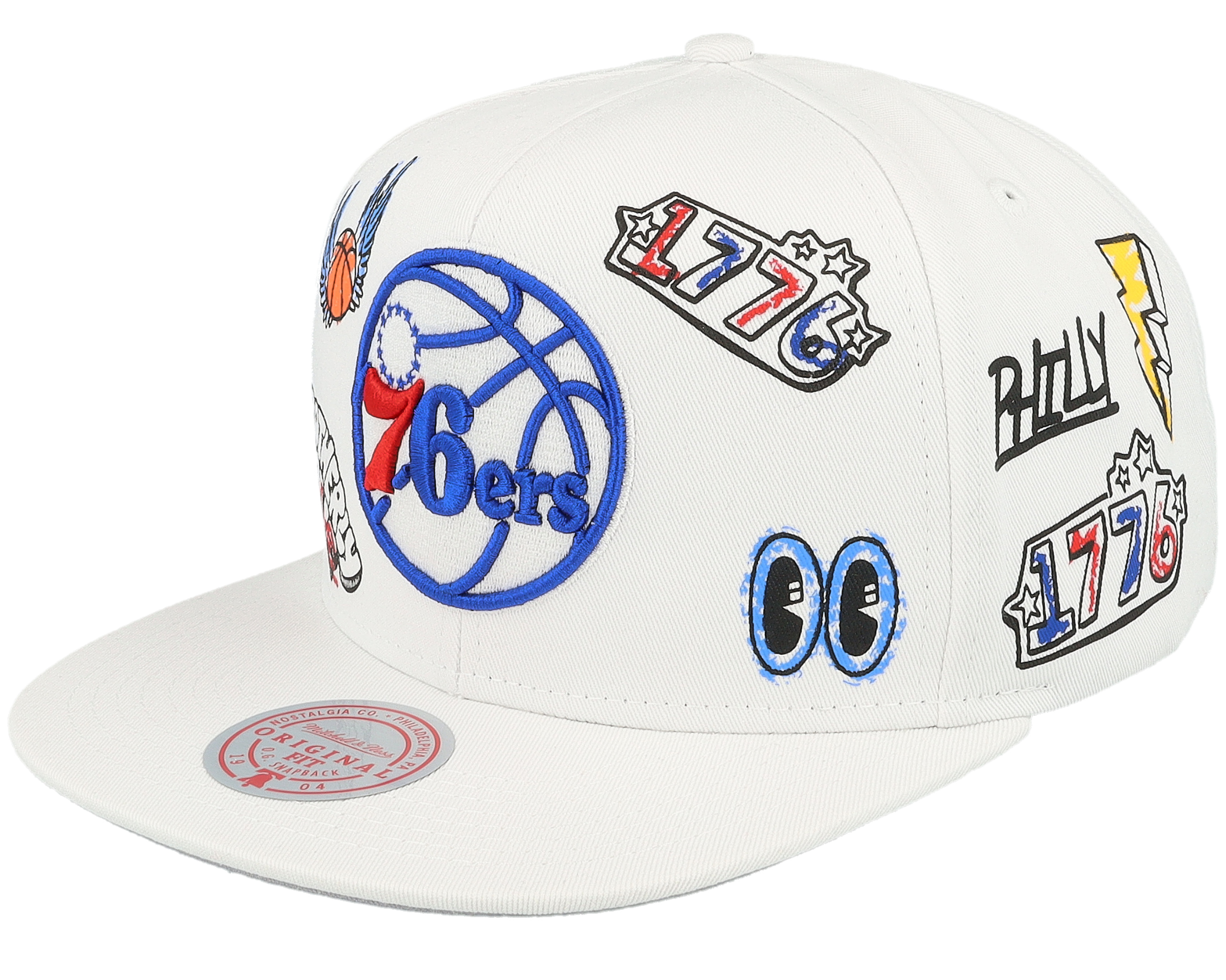 Philadelphia 76ers Hand Drawn White Snapback - Mitchell & Ness - Gorra ...