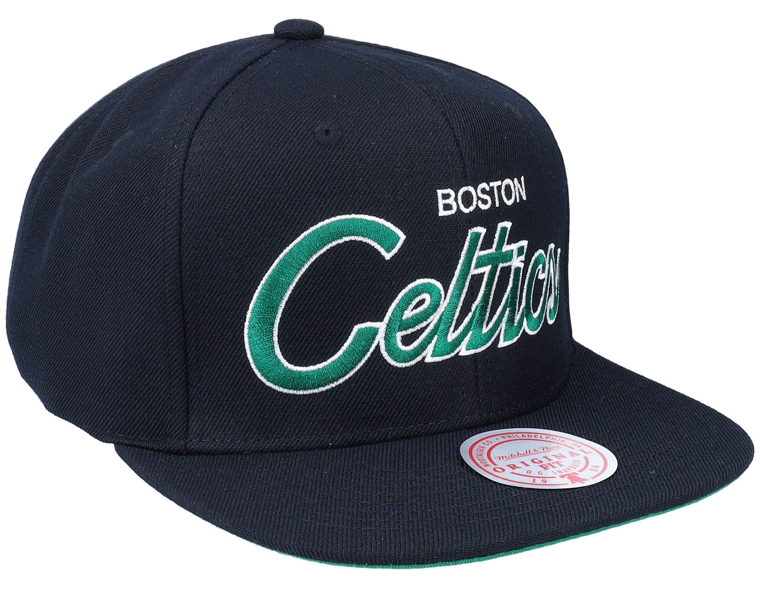 Boston Celtics Team Script Black Snapback Mitchell Ness