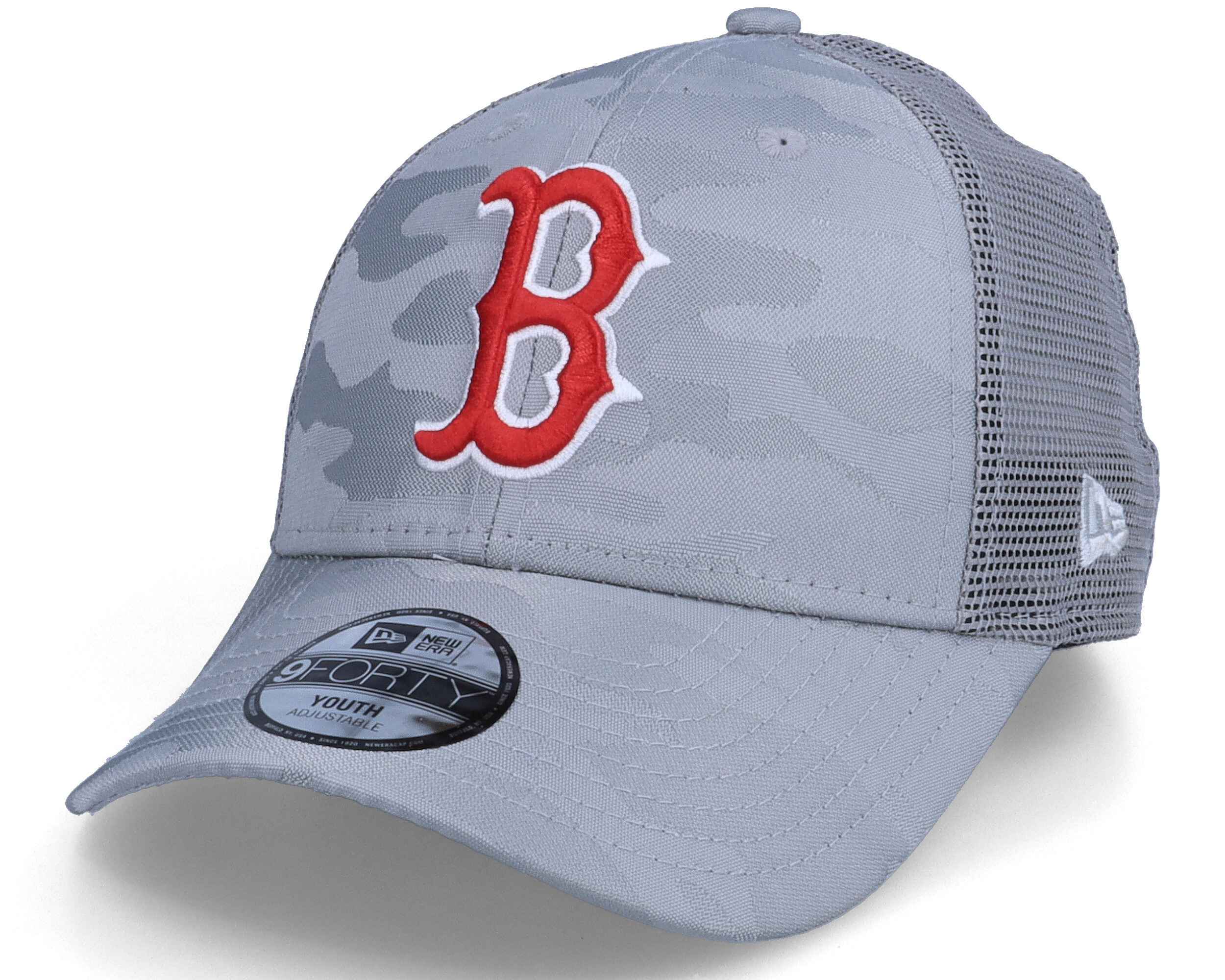 Kids Boston Red Sox Home Field Gray Camo Trucker New Era cap
