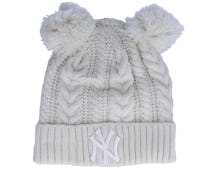 Kids New York Yankees Cuff Knit Ivory White Double Pom - New Era