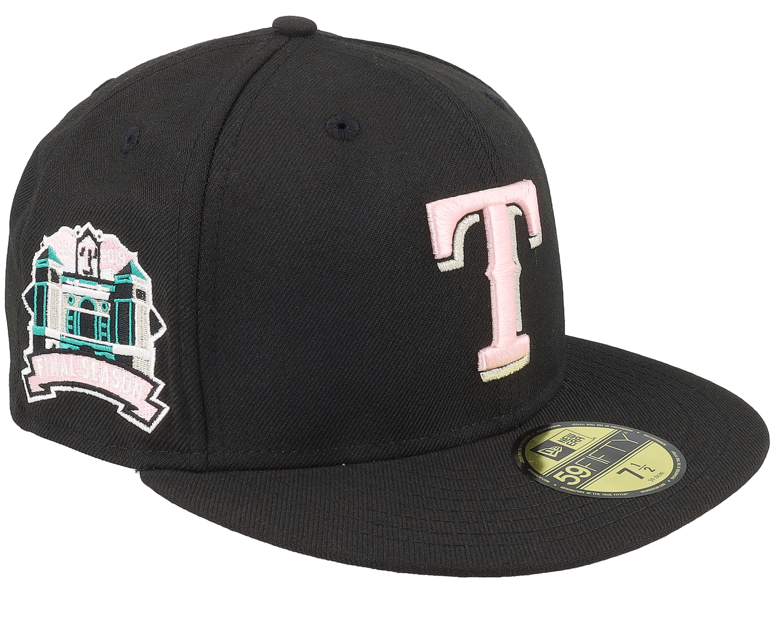 New Era - MLB Black fitted Cap - Texas Rangers Newspaper & Cigar 59FIFTY Black/Pink Fitted @ Fitted World By Hatstore