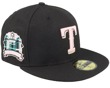 New Era - MLB Black fitted Cap - Texas Rangers Newspaper & Cigar 59FIFTY Black/Pink Fitted @ Fitted World By Hatstore