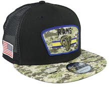 Los Angeles Rams NFL21 Salute To Service 9FIFTY Black/Camo Trucker - New Era