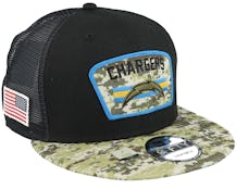 Los Angeles Chargers NFL21 Salute To Service 9FIFTY Black/Camo Trucker - New Era