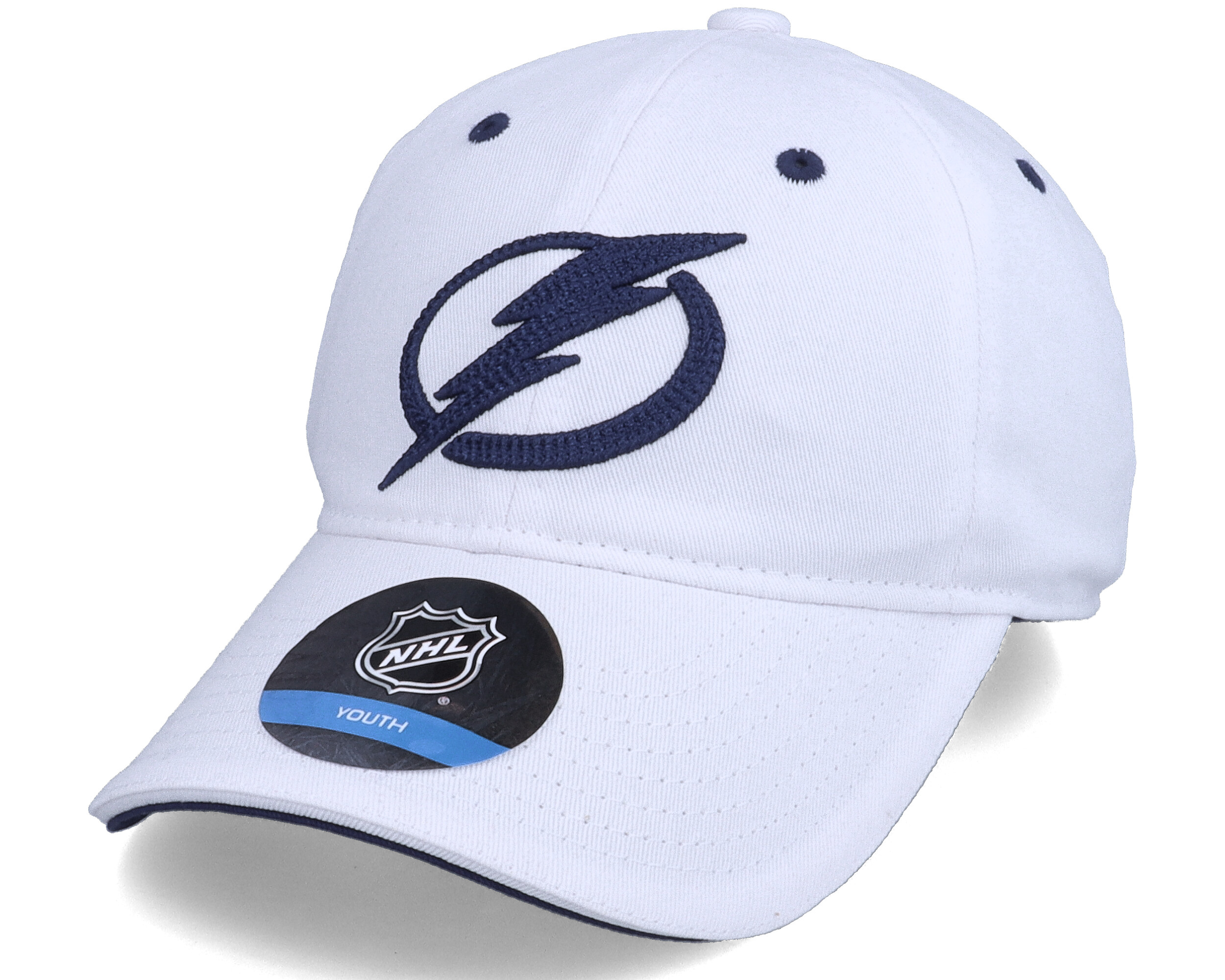 Kids Tampa Bay Lightning Fashion Logo Slouch Leafs White/Blue Dad Cap -  Outerstuff cap 