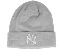 New York Yankees Womens Metallic Logo Beanie Grey/Silver Cuff - New Era