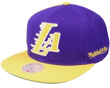 Los Angeles Lakers Rear Script Deadstock Nba Purple/gold Snapback - Mitchell & Ness