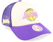 Los Angeles Lakers NBA Off White/Purple Trucker - Mitchell & Ness