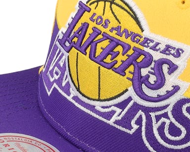 Men's Mitchell & Ness Purple/Gold Los Angeles Lakers Half and Half Snapback  Hat