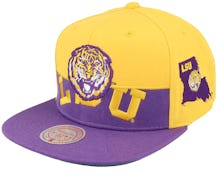 Louisiana State Tigers Half & Half Yellow/Purple Snapback - Mitchell & Ness