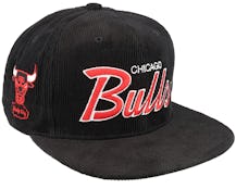 Chicago Bulls Cord Script Black Snapback - Mitchell & Ness