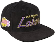 Los Angeles Lakers Cord Script Black Snapback - Mitchell & Ness