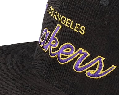 Mitchell & Ness - NBA Black Snapback Cap - Los Angeles Lakers Cord Script Black Snapback @ Hatstore