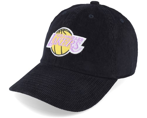 Los Angeles Lakers Cord Strapback Black Dad Cap - Mitchell & Ness