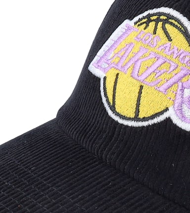 Los Angeles Lakers Cord Strapback Black Dad Cap - Mitchell & Ness