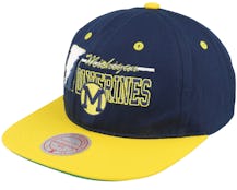 Michigan Wolverines Varsity Letter Blue/Yellow Snapback - Mitchell & Ness