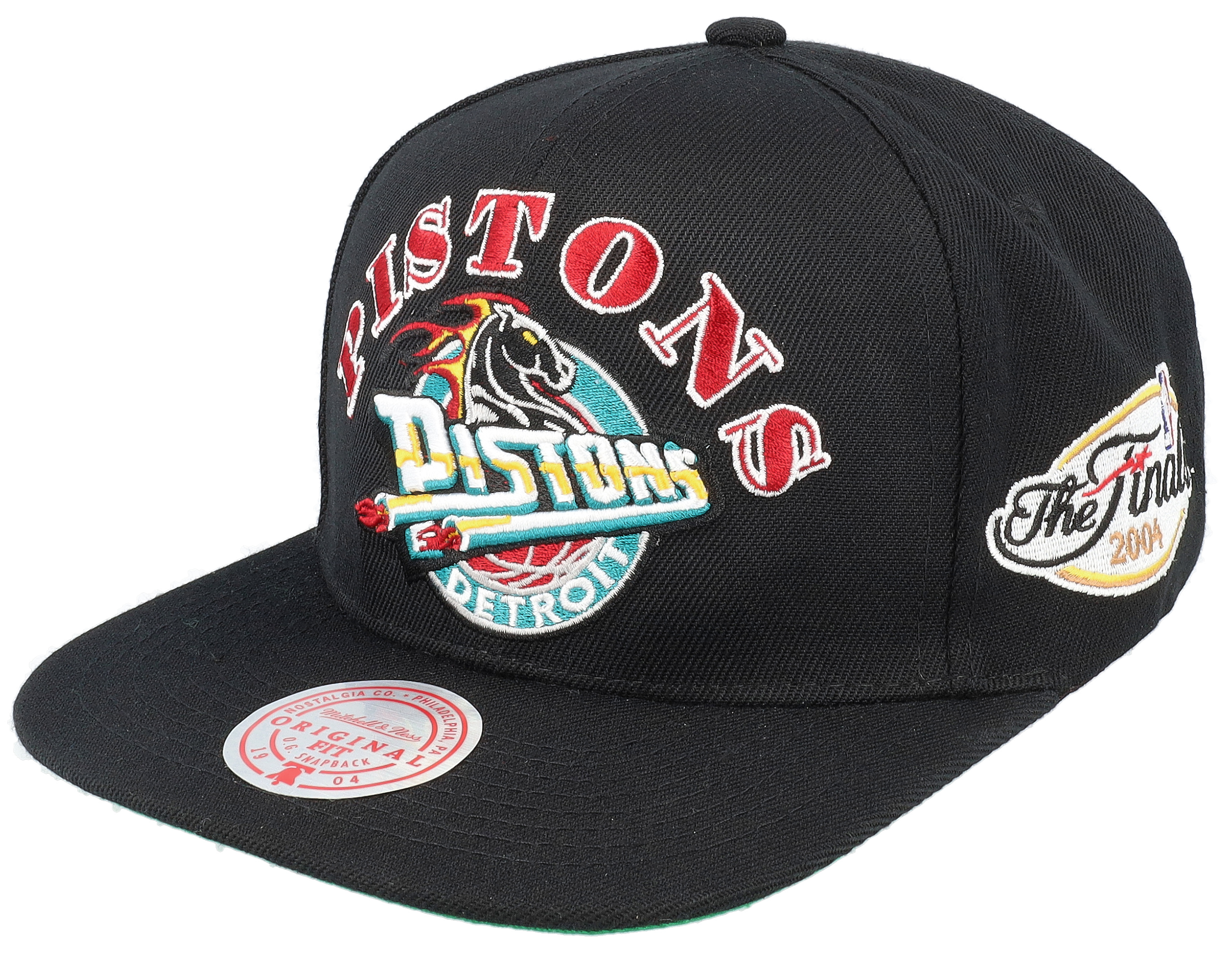 Mitchell & Ness Detroit Pistons NBA Black Pop Snapback Hat Adjustable Cap - Black/Side Patch