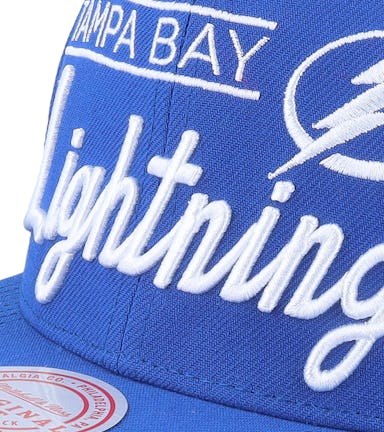 Tampa Bay Lightning Retro Lock Up Blue Snapback - Mitchell & Ness