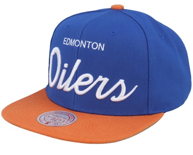 Men's NHL Edmonton Oilers Mitchell & Ness Vintage Script Snapback Hat -  Blue/Orange - Sports Closet