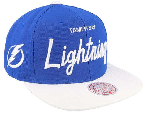 Tampa Bay Lightning Vintage Script Blue/White Snapback - Mitchell & Ness
